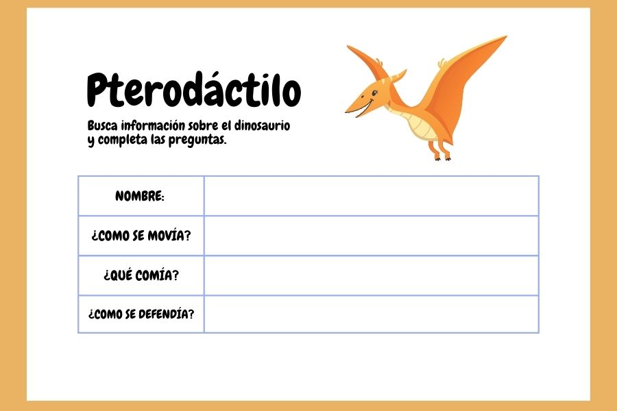 Es una de las actividades sobre los tipos de Dinosaurios incluidas en el PDF descargable gratis!